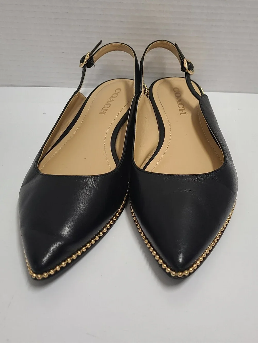 Coach Black Leather Vae Skimmer Studded Slingback Flats Sz 8 - Picture 5 of 14